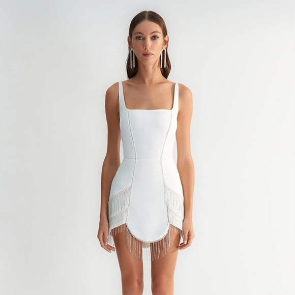Wearhouse Dresses & Skirts - Wearhouse Carbon White Mini Dress with Rhinestone Detail